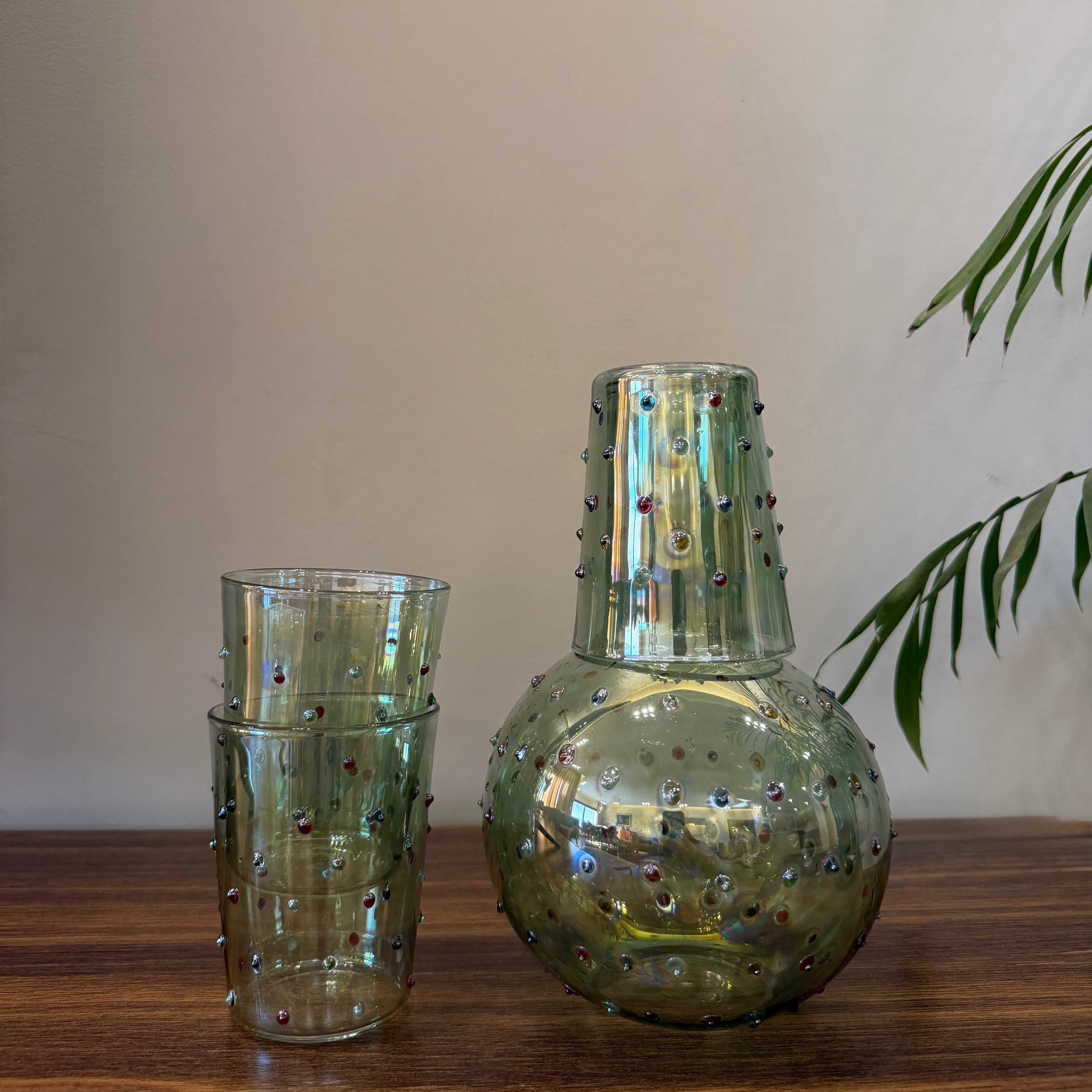 Green Glass Jug Set